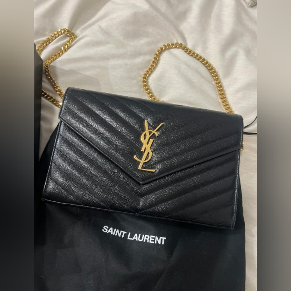 Yves Saint Laurent Cassandre Chain Wallet In Lambskin